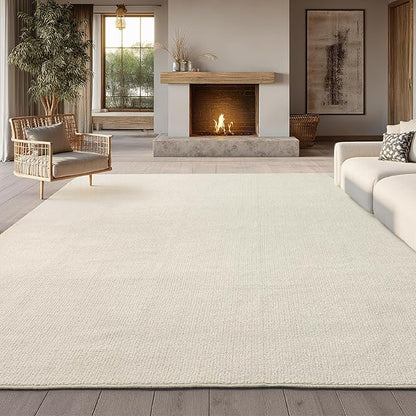 Bedsure 8x10 Faux Wool Area Rugs for Living Room, Machine Washable Carpet, Non-Slip Backing, Pet Friendly Throw Rug for Bedroom Dining Room, Linen