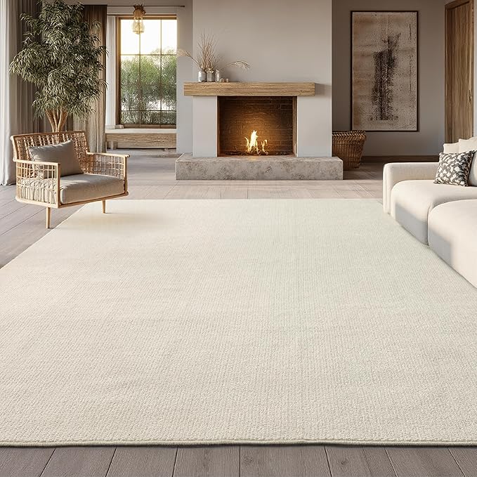 Bedsure 9x12 Faux Wool Area Rugs for Living Room, Machine Washable Carpet, Non-Slip Backing, Pet Friendly Throw Rug for Bedroom Dining Room, Linen