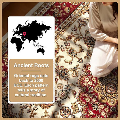 Well Woven Barclay Collection Medallion Kashan Ivory 5x7 Area Rug - for Living Room, Bedroom, and Dining Room
