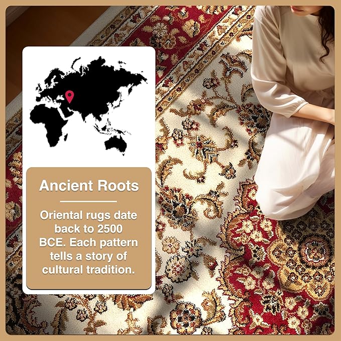 Well Woven Barclay Collection Medallion Kashan Ivory 4x5 Area Rug - for Entryways, Small Bedrooms, Living Rooms