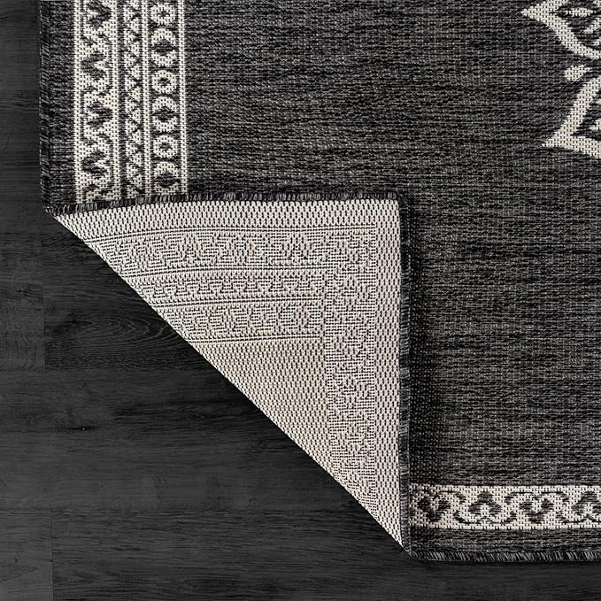 CAMILSON Outdoor Rug 6x9 Medallion Darkgray Modern Area Rugs for Indoor and Outdoor Patios Kitchen and Hallway Mats Washable Porch Deck Outside Carpet (Medallion Darkgray 6 x 9)