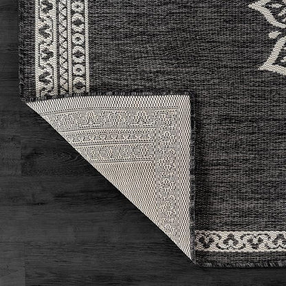 CAMILSON Outdoor Rug 6x9 Medallion Darkgray Modern Area Rugs for Indoor and Outdoor Patios Kitchen and Hallway Mats Washable Porch Deck Outside Carpet (Medallion Darkgray 6 x 9)