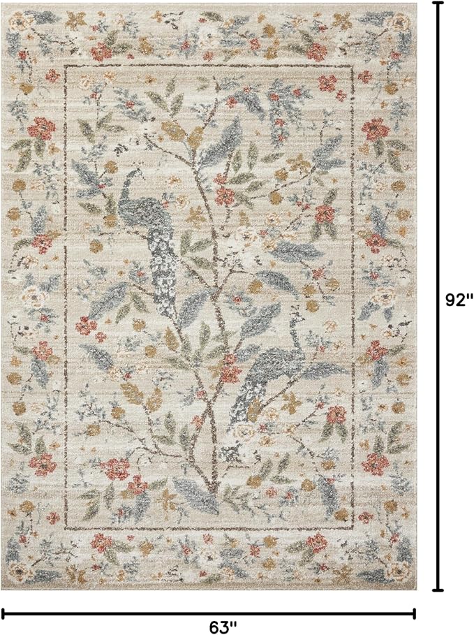 Loloi Rifle Paper Co. Laurel Collection LAU-05 Ivory 5'-3" x 7'-8" Area Rug