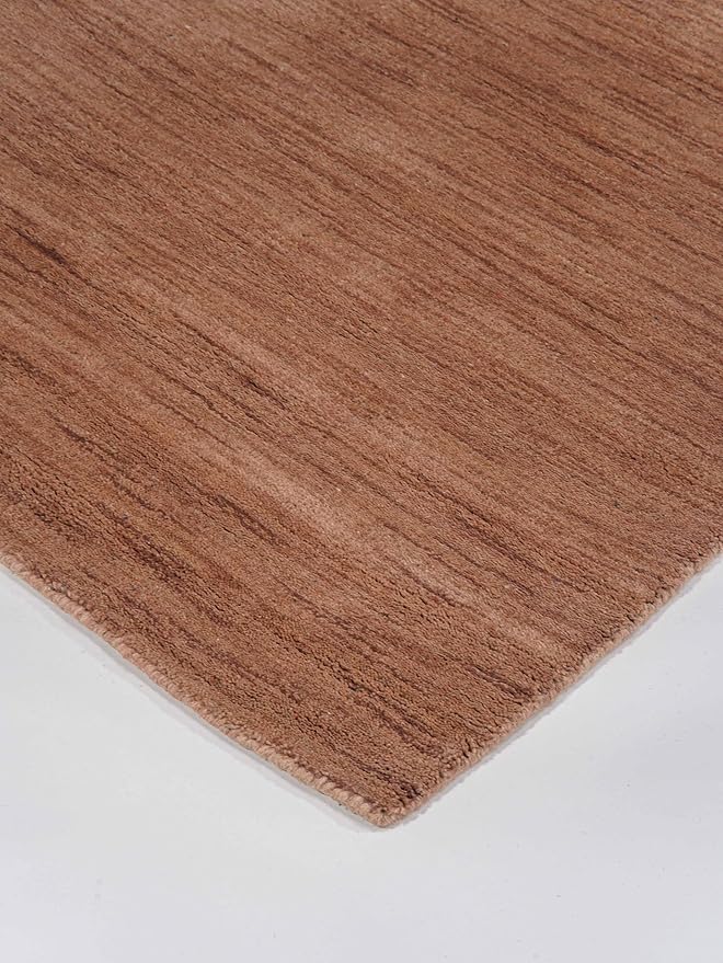 Hand Knotted Loom Wool ECO-Friendly Area Rugs - 8'x10', Rectangle, Light Brown Color, Solid Plain Design, High Pile Thick Handmade Anti Skid Rugs for Living Room (L00111)
