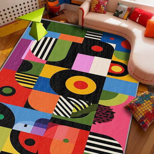 Funky Rug, Colorful Abstract Heart Area Rug 6x8, Hippie Aesthetic Pop Art Low Pile Non Skip Carpets Home Decor #C061