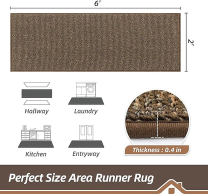 BEQHAUSE Hallway Runner Rugs 2x6, Hallway Rug Non-Slip Washable(Rolled-Up NO Creases), Runner Rug Absorbent Stain Resistant Hall Rug Carpet Runner, Entryway Rugs Floor Mat Laundry Room Rugs, Brown