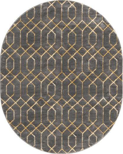 Unique Loom Glam Collection Area Rug - Trellis (7' 10" x 10' Oval, Gray Gold/ Gold)