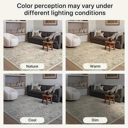 Bavni 2'6''x6 Rug Runners for Hallways, Washable Runner Rug Non Slip, Vintage Floral Print Style Rugs for Bedroom-Lightweight Low Pile Carpet for Hallways Bathroom, Earth Yellow