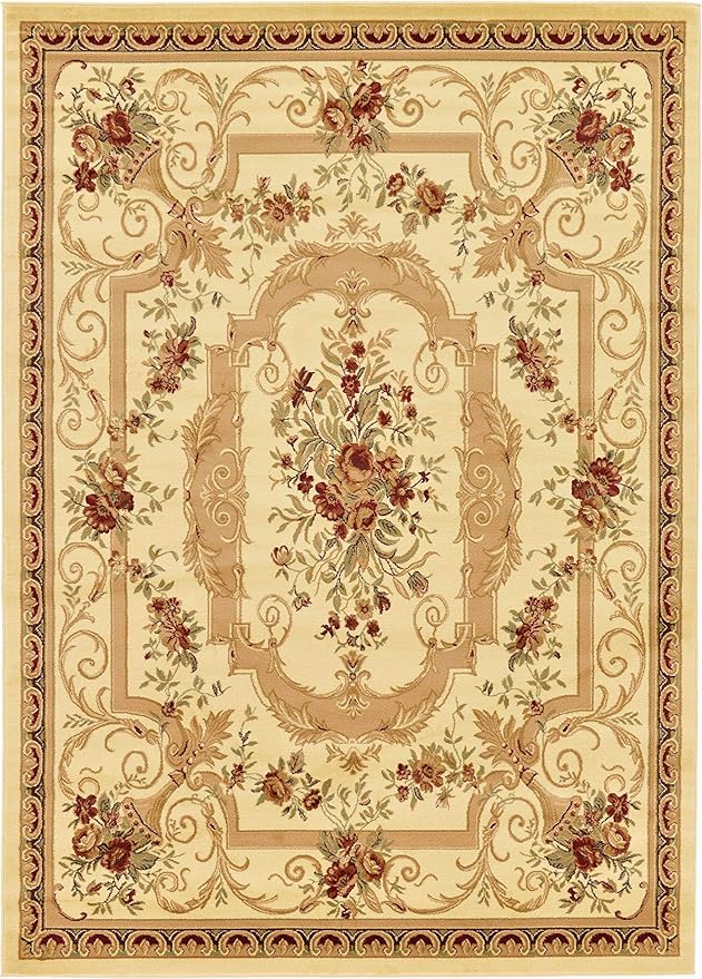 Unique Loom Versailles Collection Traditional Classic Floral Motif Area Rug (8' 0 x 11' 4 Rectangular, Ivory/ Tan)
