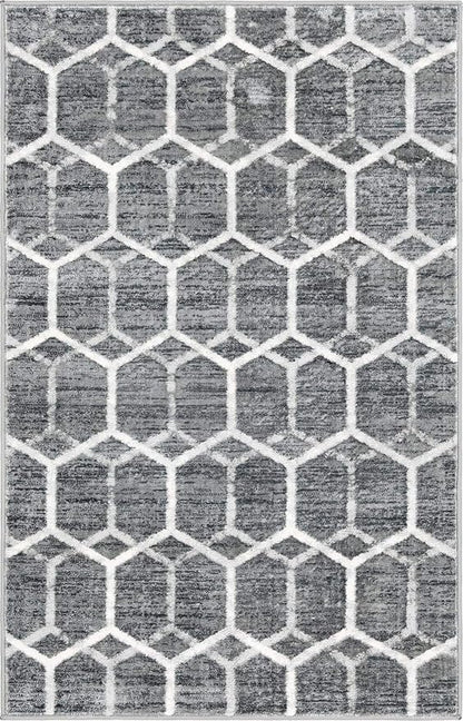 Rugs.com Lattice Trellis Collection Rug – 3' x 5' Gray Low-Pile Rug Perfect for Living Rooms, Large Dining Rooms, Open Floorplans
