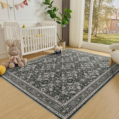 WITSHOCK Living Room Area Rugs 7x9: Soft Non-Slip Backing Washable Rugs Vintage Large Carpet for Bedroom Office Dining Room Kitchen Stain Resistant Home Decor Rug