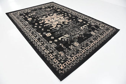 Unique Loom Taftan Collection Border Geometric Tribal Inspired Design Area Rug (6' 0 x 9' 0 Rectangular, Black/ Gray)