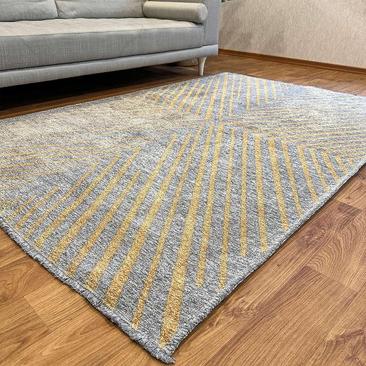 Alfa Rich 5x8 Geometric Gray Gold Washable Area Rugs for Living Room Bedroom Kitchen Cotton Rug