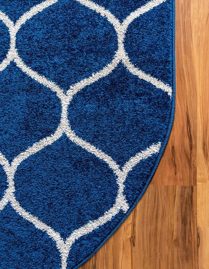 Rugs.com Lattice Frieze Collection Rug – 3' 3 x 5' 3 Oval Navy Blue Medium Rug Perfect for Living Rooms, Large Dining Rooms, Open Floorplans
