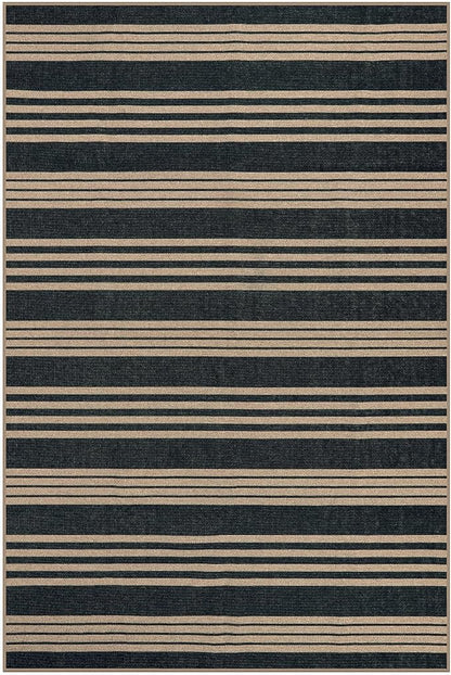 Lahome Striped Easy Jute Rugs for Living Room, 6x9 Washable Indoor Outdoor Patio Rug, Neutral Thin Non Slip Non Shedding Black Dining Room Carpet for Under Table Mudroom Classroom