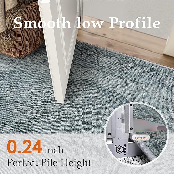 8x10 Area Rug Gray Washable Vintage Distressed Living Room Carpet Large Bedroom Indoor Medallion Floral Non Slip Retro Throw Floor Mat for Office Dining Room Kitchen Bathroom