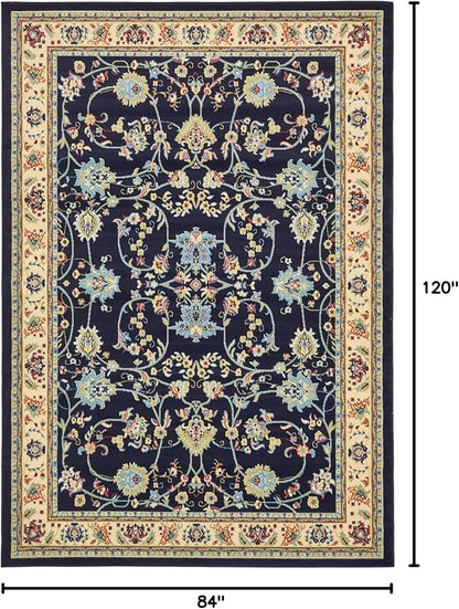 Rugs.com Yasmin Collection Rug – 7' x 10' Navy Blue Medium Rug Perfect for Bedrooms, Dining Rooms, Living Rooms