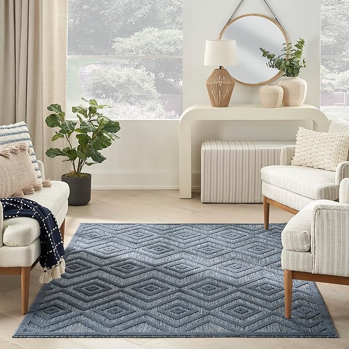 Nourison Home Versatile Navy Blue 4' x 6' Area Rug - Easy Clean, Non Shedding, Bed Room, Living Room, Dining Room, Kitchen (4' x 6')
