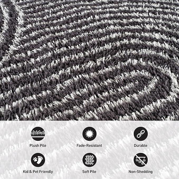 Rugshop Circles Arch Shag Area Rug Anthracite Dark Gray 7' 10" x 10' Perfect for Large Living Rooms, Dining Areas, or Master Bedrooms