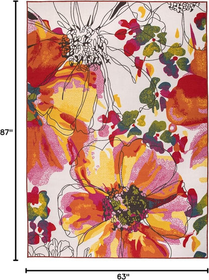 Rugshop Modern Bright Flowers Non-Slip (Non-Skid) Area Rug 5 X 7 (5' 3" X 7' 3") Multi