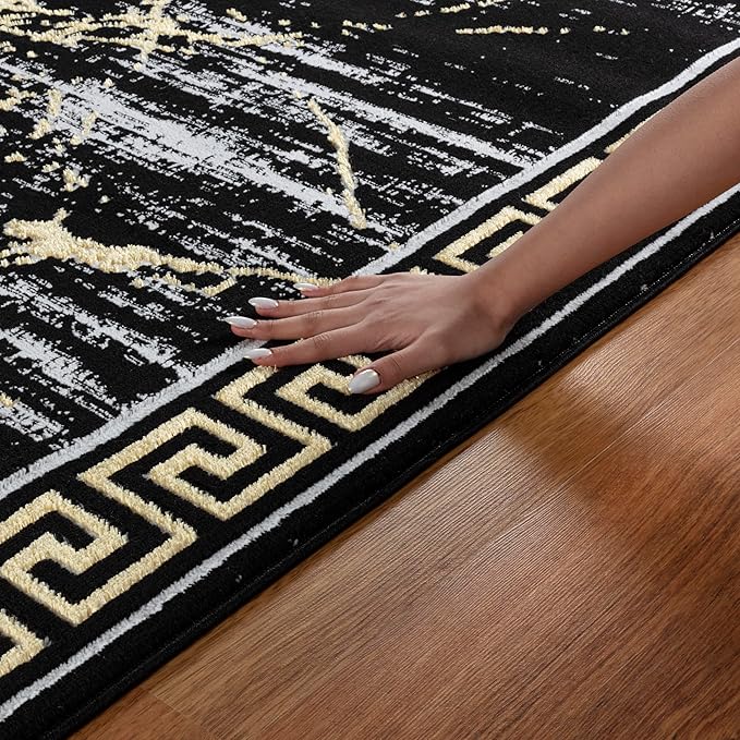 GLORY RUGS Area Rugs Marble 8x10 Black Gold Carpet Modern Abstract Rug Living Room Dining Bedroom Rug