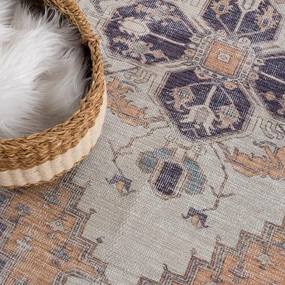 Bloom Rugs Washable 9' x 12' Rug - Orange/Blue/Beige Traditional Area Rug for Living Room, Bedroom, Dining Room, and Kitchen - Exact Size: 9' x 12'
