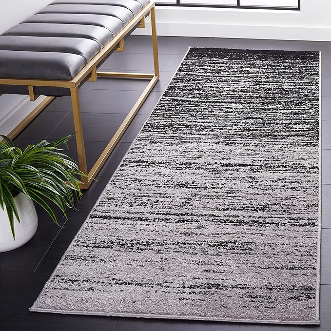 SAFAVIEH Adirondack Collection Runner Rug - 2'6" x 18', Silver & Black, Modern Ombre Design, Non Shedding & Easy to Clean, Ideal for Hallway, Foyer, Kitchen, Entryway, Bedroom (ADR113A)