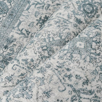 Area Rug 8x10 Blue Washable Living Room Carpet Soft Non Slip Vintage Bedroom Indoor Office Traditional Retro Distressed Large Thicker Throw Rug for Dining Room Playroom