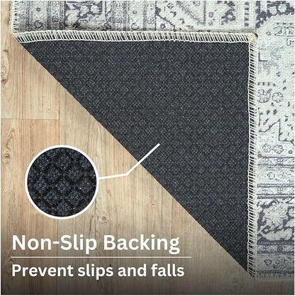 Bloom Rugs Washable Non-Slip 3' x 5' Rug - Charcoal Blue Traditional Medallion Area Rug for Living Room, Bedroom, Dining Room, and Kitchen - Exact Size: 3' x 5'