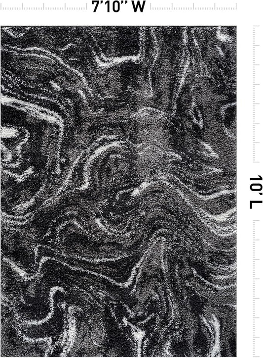 Rugshop Abstract Marble Shag Area Rug Anthracite Dark Gray 7' 10" x 10' Perfect for Large Living Rooms, Dining Areas, or Master Bedrooms