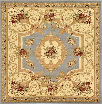 Unique Loom Versailles Collection Traditional Classic Floral Motif Area Rug (6' 0 x 6' 0 Square, Slate Blue/ Ivory)