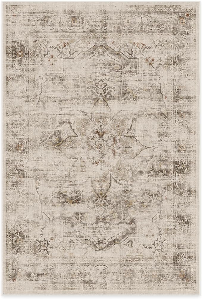 RUGGABLE Washable Vintage Area Rug – Sarrah Hazel 6x9, Stain-Resistant, Non-Slip – Medium Machine Washable Rugs for Living Room, Bedroom, Hallway, Entryway & Office–with Cushioned Pad