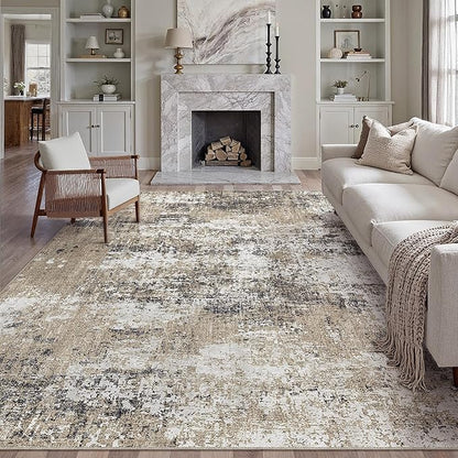 6x9 Abstract Area Rug Brown Washable Modern Neutral Living Room Carpet Non Slip Ultra Soft Low Pile Contemporary Bedroom Large Rug Indoor Office Dining Room Under Table Playroom