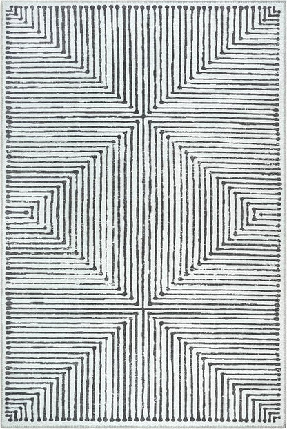 Bloom Rugs Washable Non-Slip 4' x 6' Rug - Black/Ivory Striped Area Rug for Living Room, Bedroom, Dining Room, and Kitchen - Exact Size: 4' x 6'