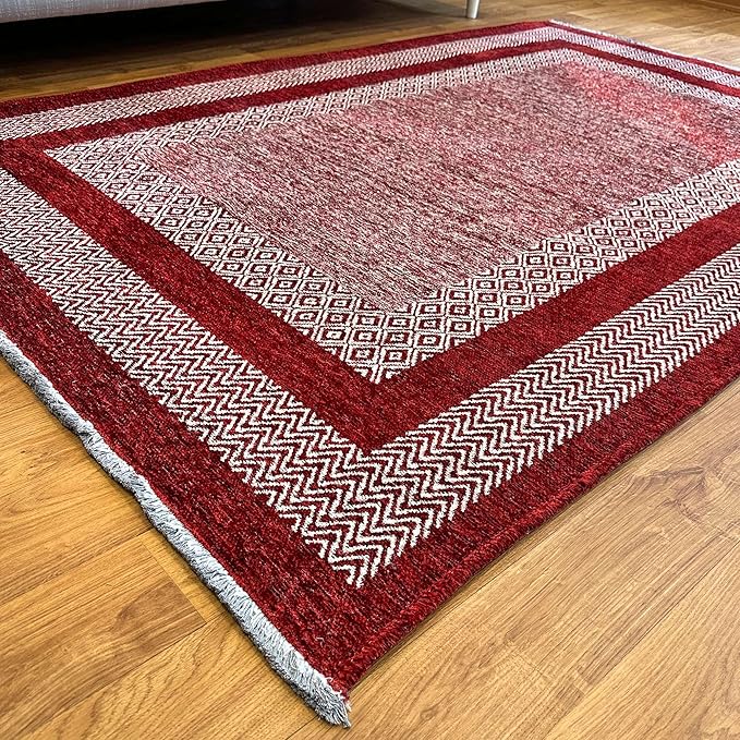 Alfa Rich 7x10 Red Burgundy Washable Area Rugs for Living Room Bedroom Kitchen Dining Cotton Rug