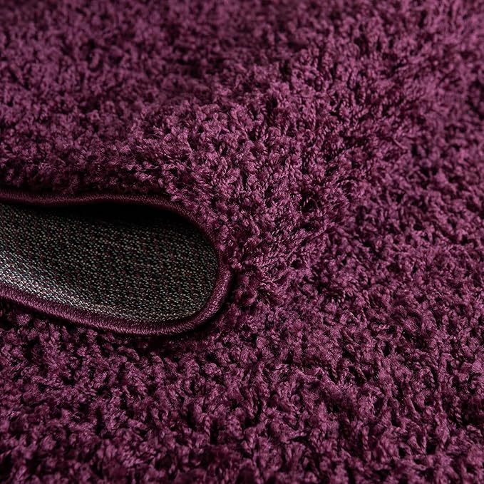 Unique Loom Solid Shag Collection Area Rug (4' 1" Round, Eggplant Purple)