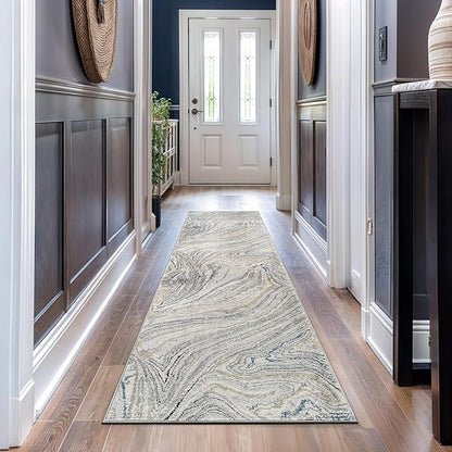 Rugshop Marble Swirl Distressed Gray Area Rug 2' 3" x 12' Runner Ideal for Hallway, Kitchen, Entryway, or Behind The Sofa
