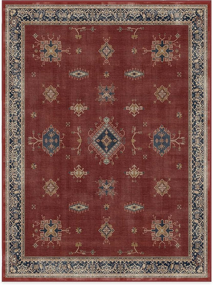 RUGGABLE Washable Vintage Area Rug – Verena Amber Red 9x12, Stain-Resistant, Non-Slip – Large Machine Washable Rugs for Living Room, Bedroom, Hallway, Entryway & Office–with Cushioned Pad