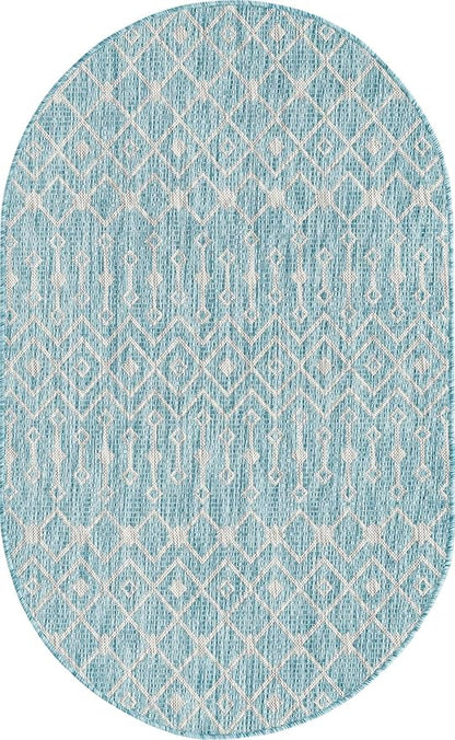 Unique Loom Outdoor Trellis Collection Area Rug - Tribal Trellis (3' 3" x 5' 3" Oval, Aqua/ Ivory)