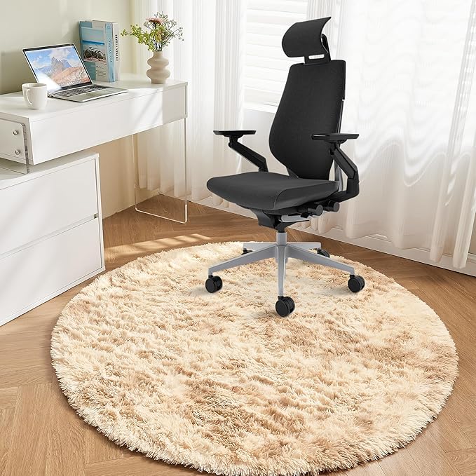 Andency Tie-Dyed Beige Round Area Rug for Living Room, 4x4 Shag Rug for Bedroom, Fluffy Circle Carpet for Home Decor, Room, Fuzzy Plush Circular Rug for Dorm Playroom