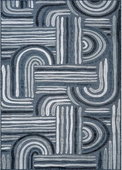 CAMILSON Indoor Outdoor Rug, Navy Blue 6x9 Geometric Arch Striped Area Rugs for Patio and Home Areas, Easy-Cleaning Non-Shedding Living Room, Garden and Deck Washable Outside Carpet (6 x 9)