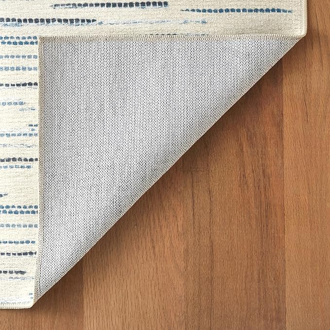 Dash & Albert Elwood Blue Machine Washable Rug, Runner-2.5 X 8 Feet, Blue Stripe Pattern - Premium Luxury Hotel Quality Soft Breathable Hypoallergenic Machine Washable Easy Care All Season