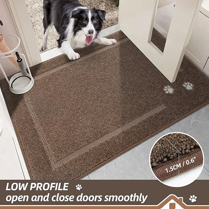 BEQHAUSE Dog Door Mat for Muddy Paws 32"x48" Dirt Trapper Absorbent Doormat Non Slip Entryway Rugs Washable Stain Resistant Welcome Floor Mat Soft Low-Profile for Front Back Door, Brown