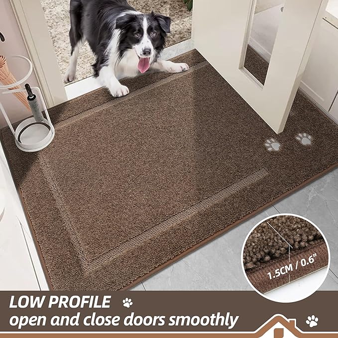 BEQHAUSE Dog Door Mat for Muddy Paws 24"x36" Dirt Trapper Absorbent Doormat Non Slip Entryway Rugs Washable Stain Resistant Welcome Floor Mat Soft Low-Profile for Front Back Door, Brown
