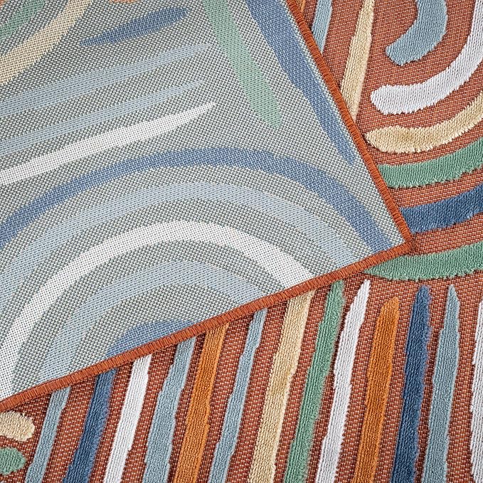 CAMILSON Indoor Outdoor Rug, Orange 6x9 Geometric Arch Striped Area Rugs for Patio and Home Areas, Easy-Cleaning Non-Shedding Living Room, Garden and Deck Washable Outside Carpet (6 x 9)
