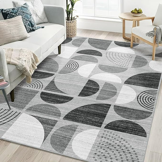MUJOO 5x7 Area Rugs,Washable Rugs for Living Room Bedroom,Large Boho Throw Floor Carpet Non Slip Soft Modern Abstract Black and Grey