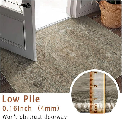 vivorug 9x12 Area Rugs for Living Room, Non Slip Machine Washable Vintage Rug, Ultra-Thin Lightweight Large Area Rug for Bedroom, Dining Room, Low Pile Rug Olive