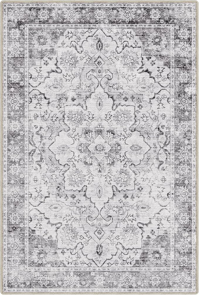 LUMI Washable Area Rug 5x8 for Living Room, Ultra Soft Stain Resistant Carpet with Non Slip Rubber Backing, Non-Shedding Low Pile Rugs for Bedroom, Dining Room, Indoor, Office
