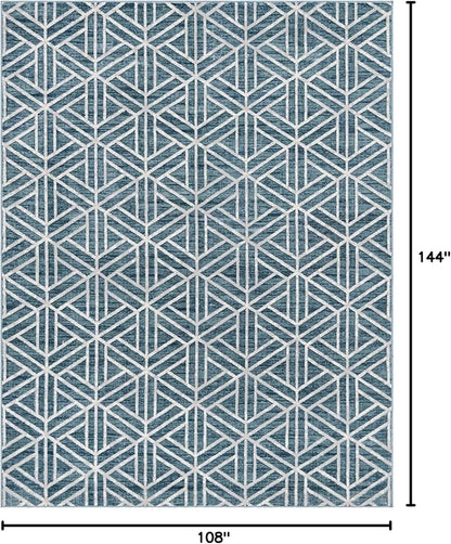 Rugs.com Lattice Trellis Collection Rug – 9' x 12' Blue Low-Pile Rug Perfect for Living Rooms, Large Dining Rooms, Open Floorplans