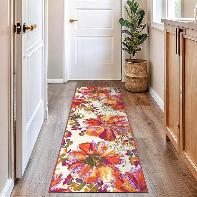 Rugshop Multi Bright Flowers Non Slip Non-Shedding Runner Rug for Hallway, Kitchen and Laundry Room, 2'7" x 8'
